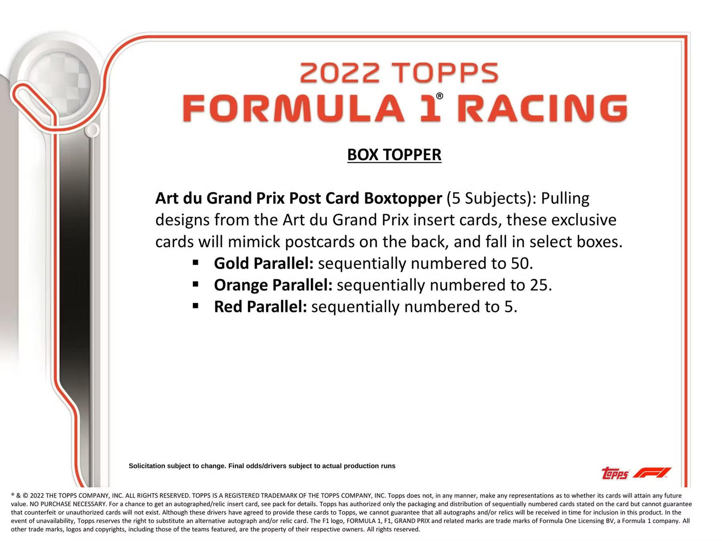 2022 Topps F1 Formula 1 Racing Hobby Box